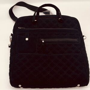 Vera Bradley Quilted Black Laptop Tote with adjustable Shoulder Strap